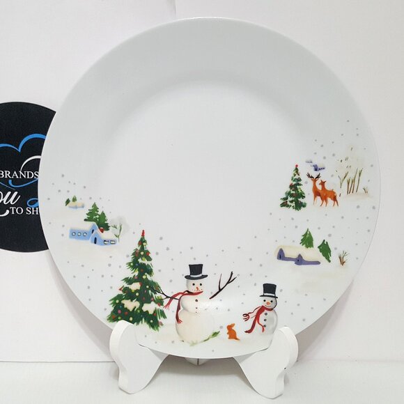 NEW RARE Williams Sonoma S/4 Snowy Day Salad Plates 9" Porcelain Christmas NIB - Picture 3 of 6